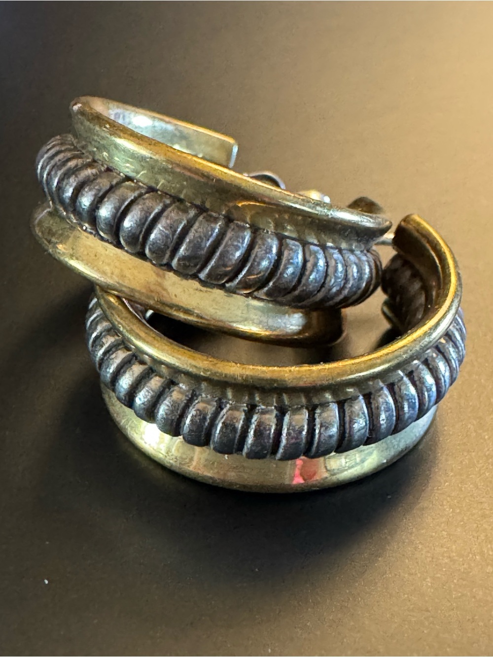 Silpada 925 Sterling Silver & Brass Hoop Earrings - Heavy Mixed Metal Design